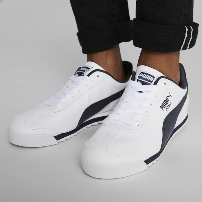 Puma | Men's Roma Basic Sneakers - white-new navy