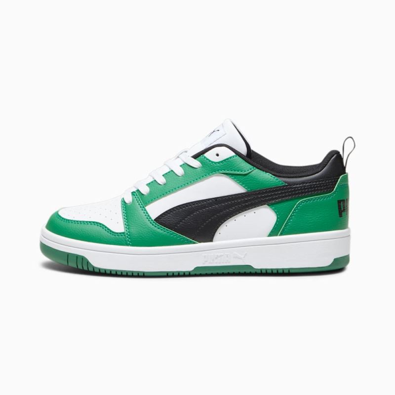 Puma | Men's Rebound V6 Low Sneakers - White-Black-Archive Green