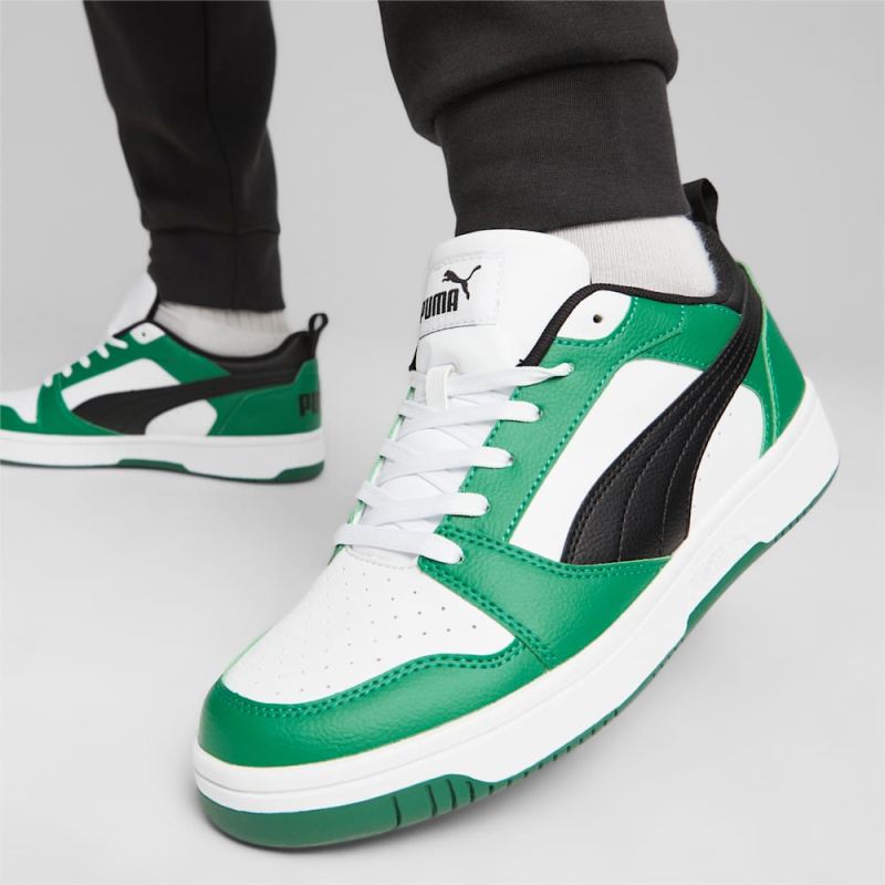 Puma | Men's Rebound V6 Low Sneakers - White-Black-Archive Green