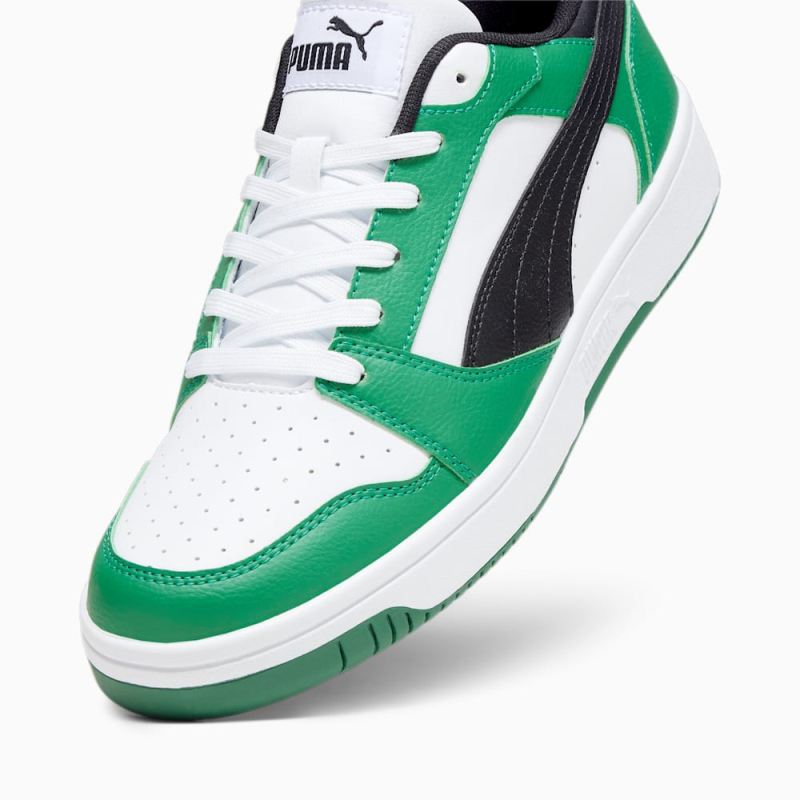 Puma | Men's Rebound V6 Low Sneakers - White-Black-Archive Green