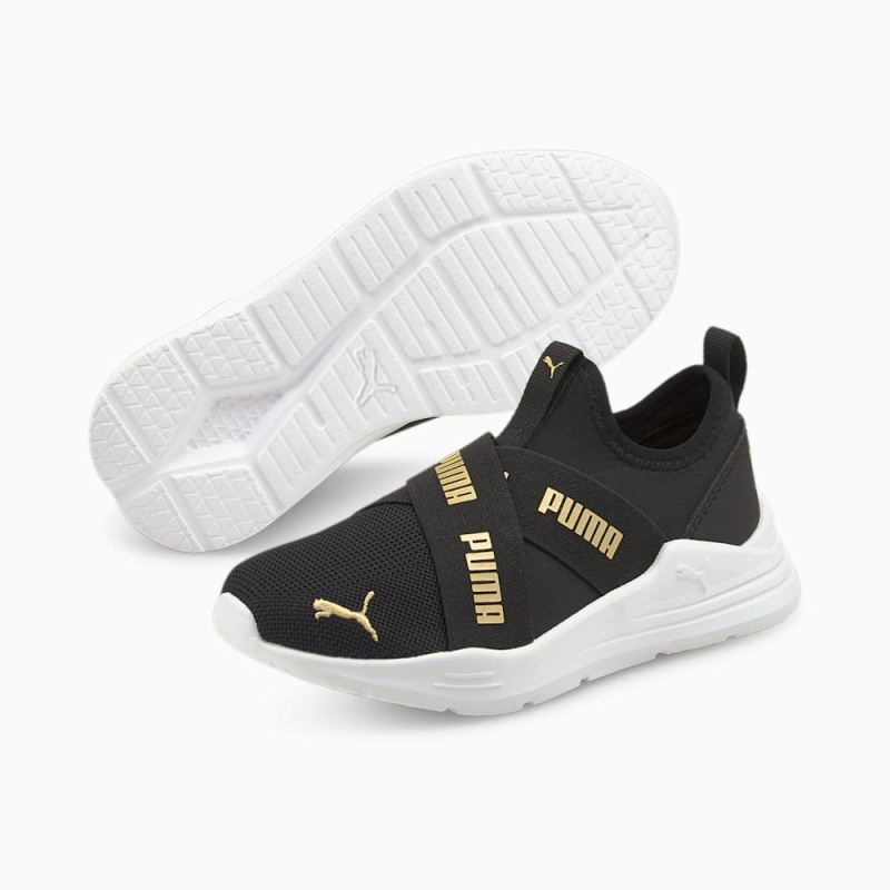 Puma | Girls Wired Run Slip-On Little Kids Shoes - Black-Team Gold