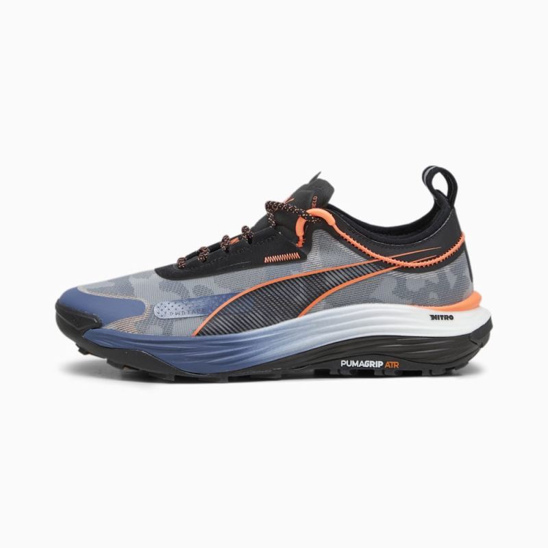 Puma | Men's SEASONS Voyage NITRO 3 Running Shoes - Inky Blue-Black-Neon Sun