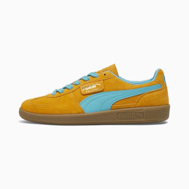 Puma | Women's Palermo Sneakers - Dark Cheddar-Bright Aqua-Gold - Click Image to Close