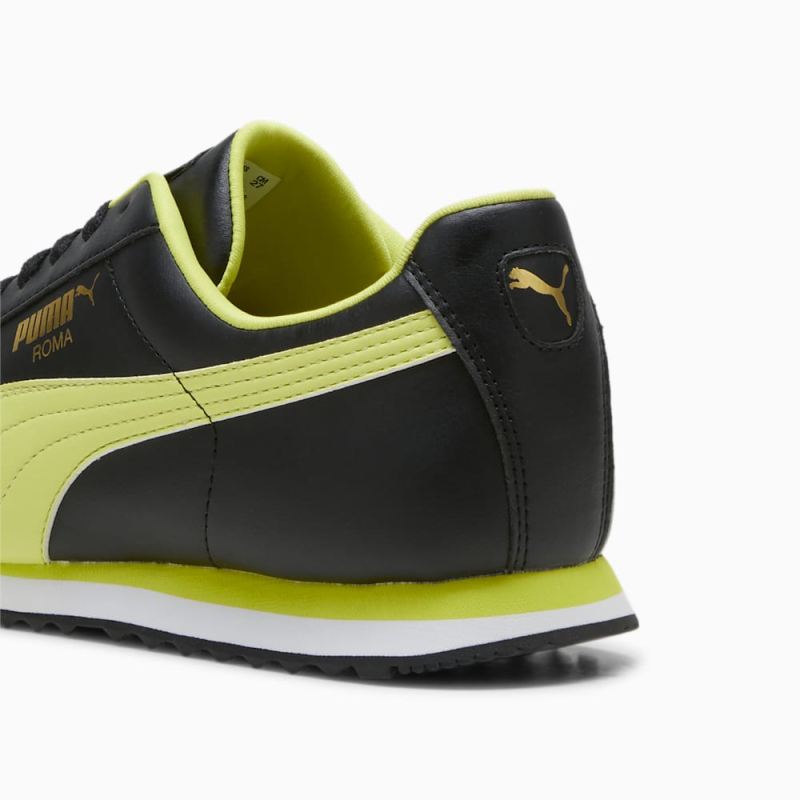 Puma | Men's Roma Basic+ Sneakers - Black-Lime Sheen