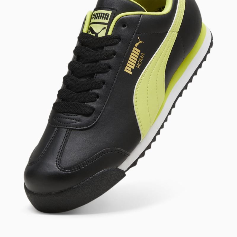 Puma | Men's Roma Basic+ Sneakers - Black-Lime Sheen