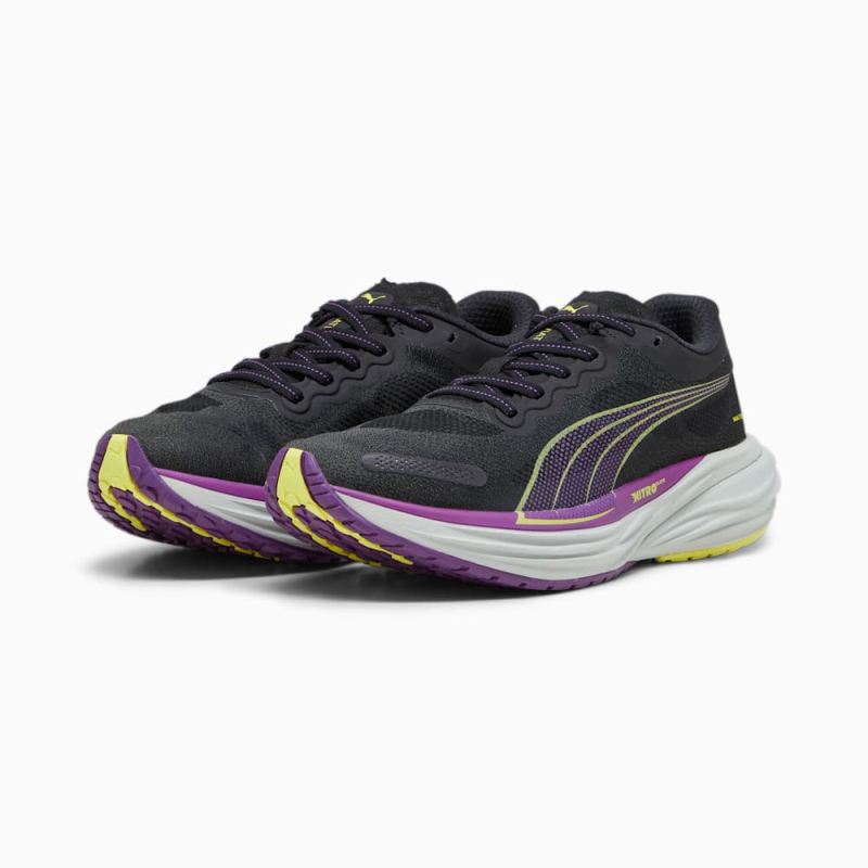 Puma | Women's Deviate NITRO 2 Running Shoes - Black-Purple Pop-Yellow Burst