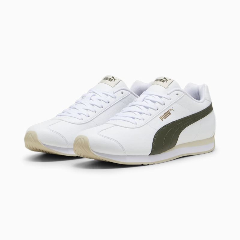 Puma | Men's Turin III Trainers - White-Dark Olive-Putty-Gold