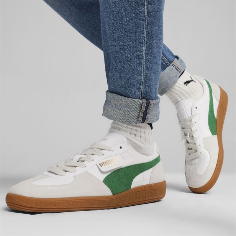 Puma | Men's Palermo Leather Sneakers - White-Vapor Gray-Archive Green