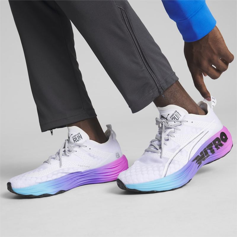 Puma | Men's ForeverRun NITRO SUNSET Running Shoes - White-Luminous Blue-Electric Orchid