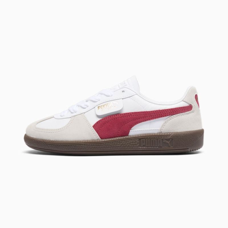 Puma | Women's Palermo Leather Sneakers - White-Vapor Gray-Club Red - Click Image to Close