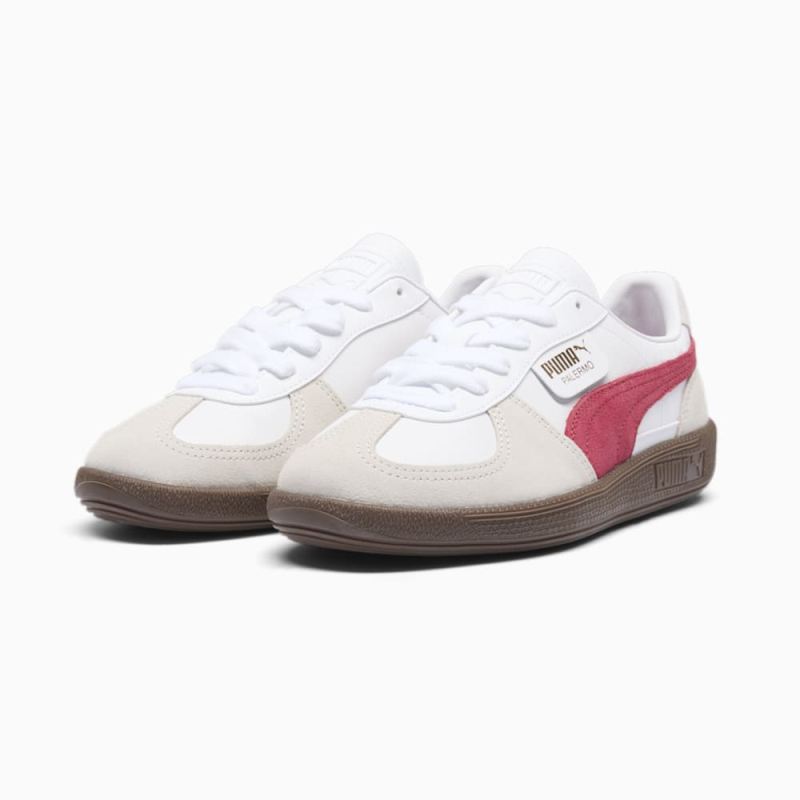 Puma | Women's Palermo Leather Sneakers - White-Vapor Gray-Club Red