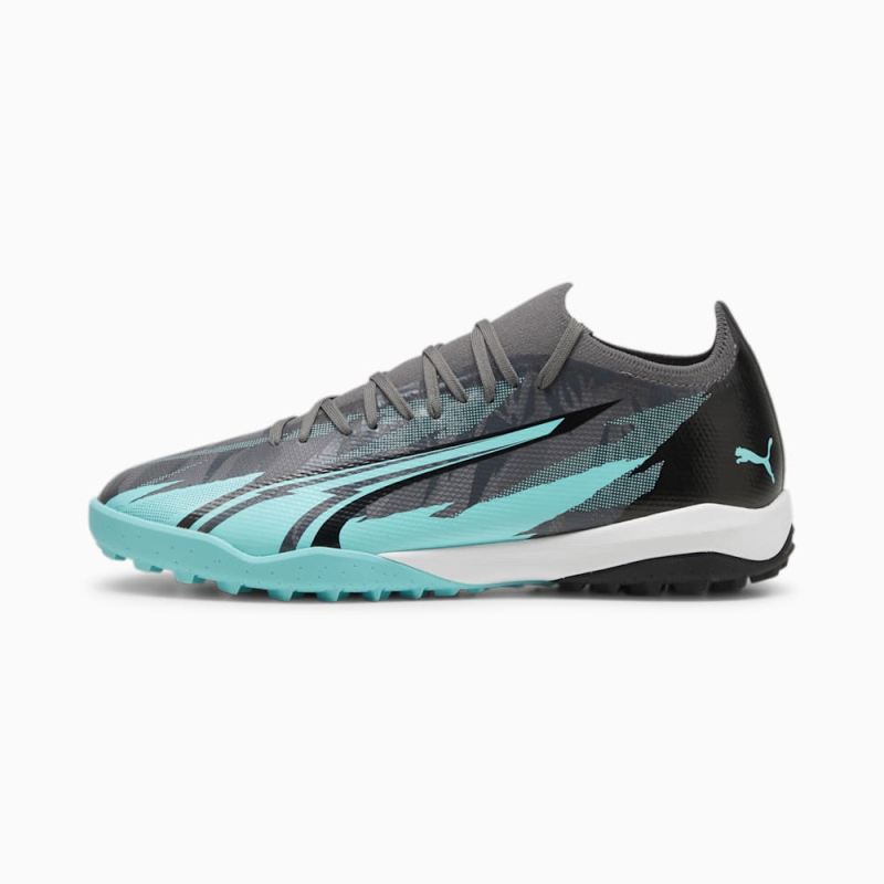 Puma | Men's ULTRA MATCH RUSH TT Soccer Cleats - Strong Gray-White-Elektro Aqua