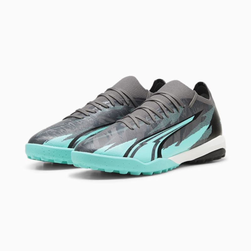 Puma | Men's ULTRA MATCH RUSH TT Soccer Cleats - Strong Gray-White-Elektro Aqua