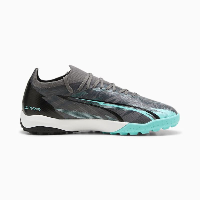 Puma | Men's ULTRA MATCH RUSH TT Soccer Cleats - Strong Gray-White-Elektro Aqua