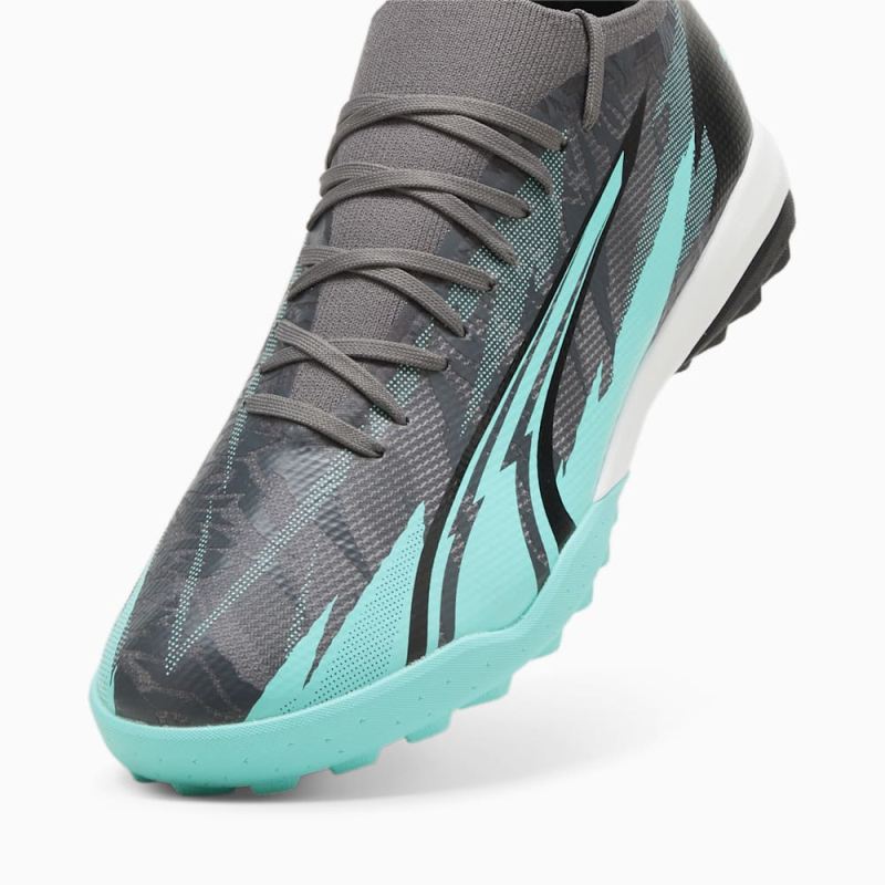 Puma | Men's ULTRA MATCH RUSH TT Soccer Cleats - Strong Gray-White-Elektro Aqua