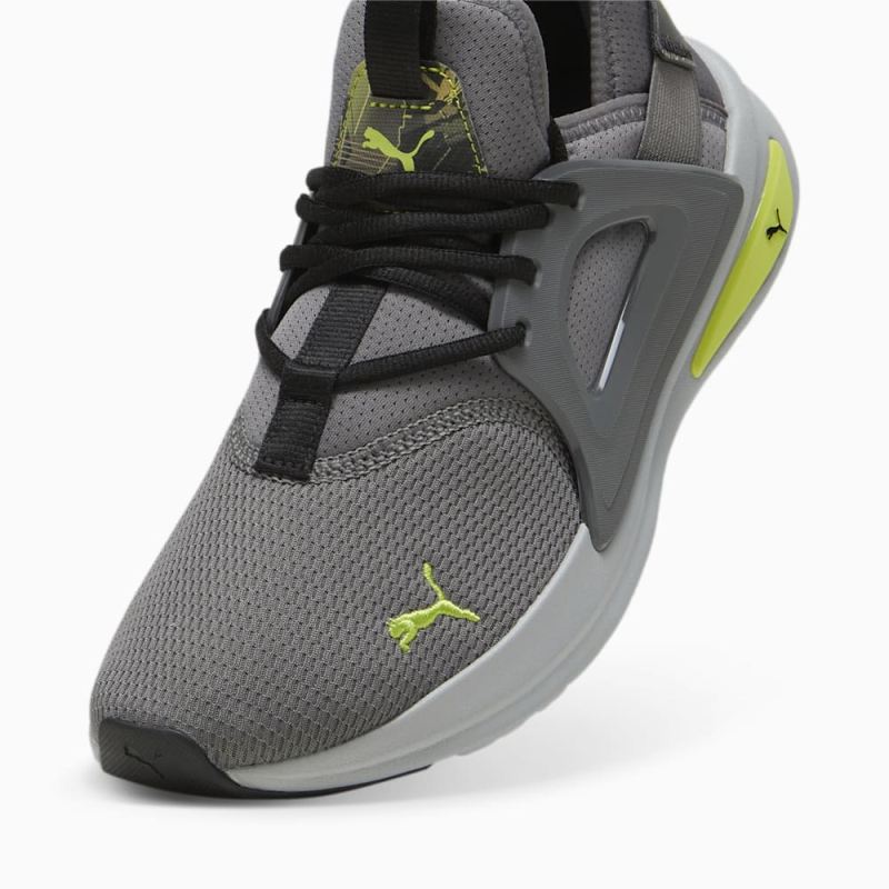 Puma | Men's SOFTRIDE Enzo Evo RetroFutur Running Shoes - Cool Dark Gray-Black-Lime Pow