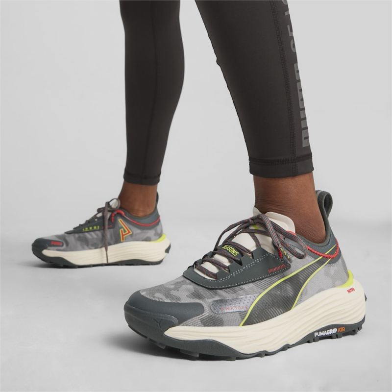 Puma | Women's SEASONS Voyage NITRO 3 Running Shoes - Mineral Gray-Active Red-Lime Pow