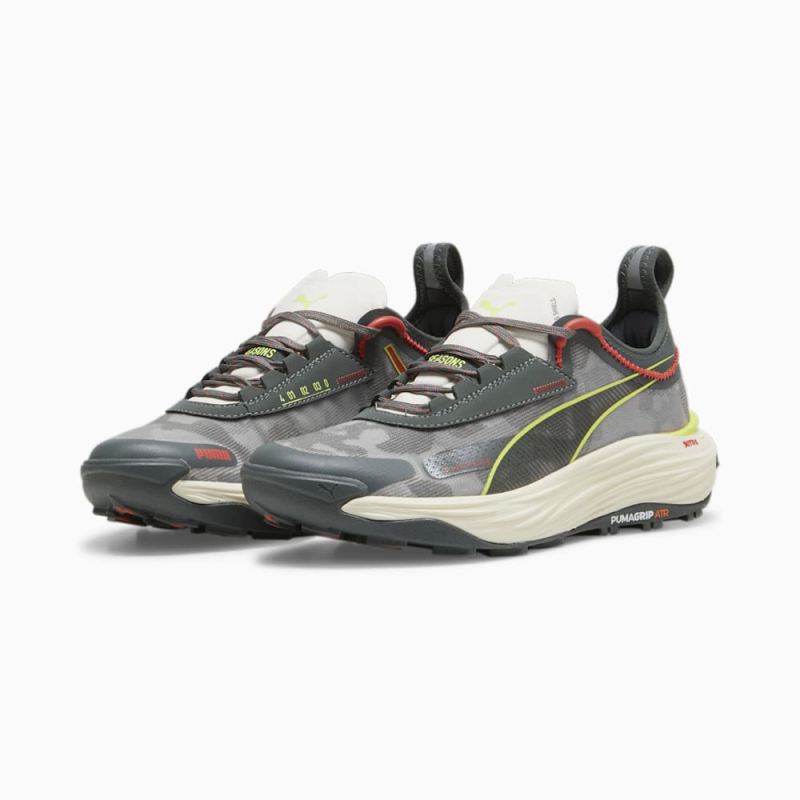 Puma | Women's SEASONS Voyage NITRO 3 Running Shoes - Mineral Gray-Active Red-Lime Pow