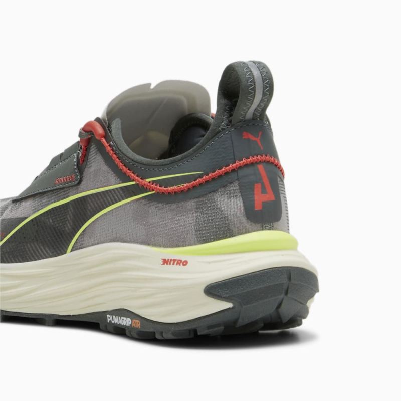 Puma | Women's SEASONS Voyage NITRO 3 Running Shoes - Mineral Gray-Active Red-Lime Pow