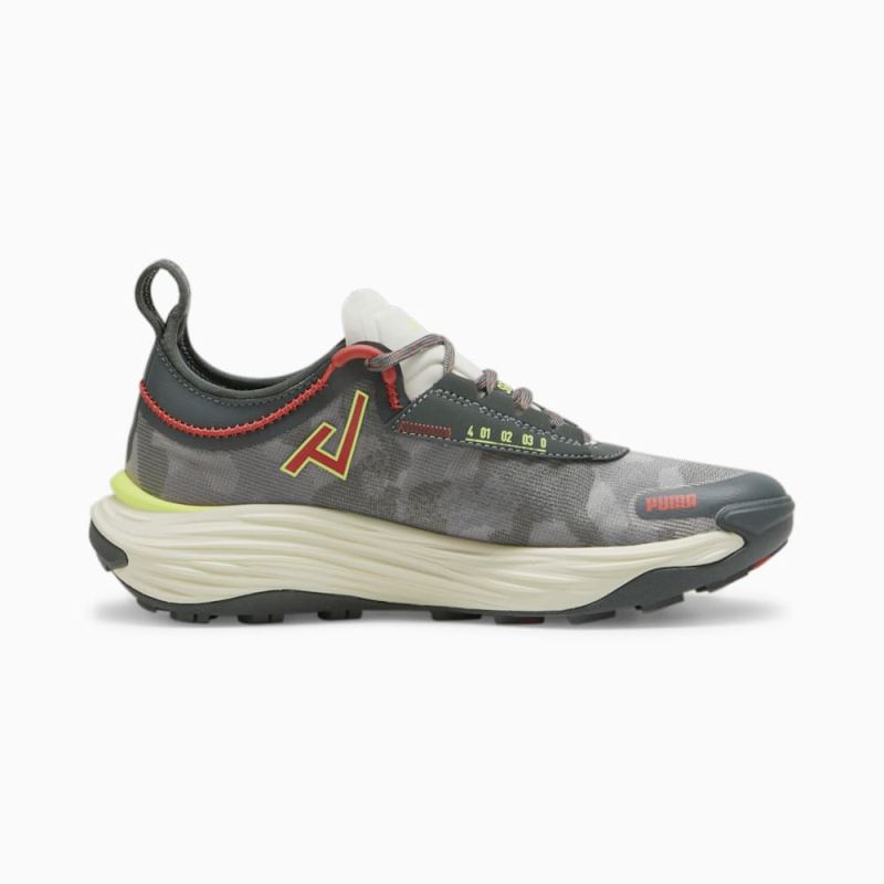 Puma | Women's SEASONS Voyage NITRO 3 Running Shoes - Mineral Gray-Active Red-Lime Pow