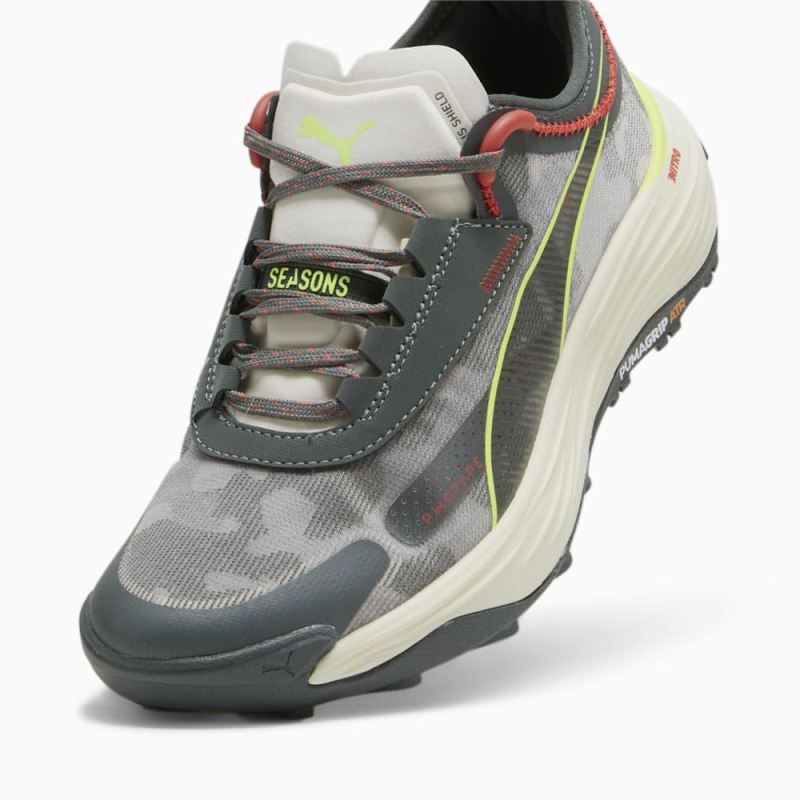 Puma | Women's SEASONS Voyage NITRO 3 Running Shoes - Mineral Gray-Active Red-Lime Pow