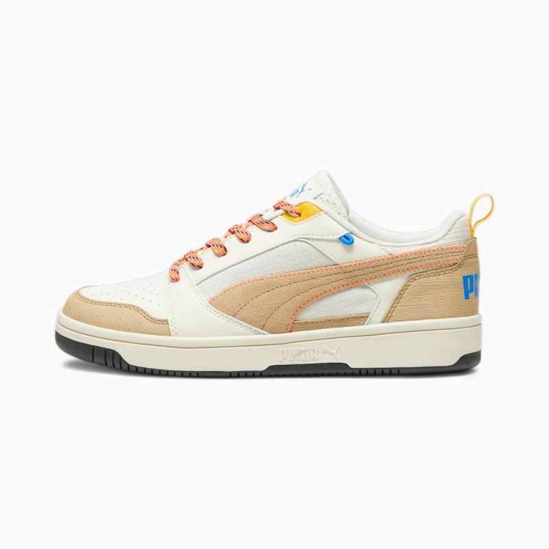 Puma | Men's Rebound v6 Low Open Road Sneakers - Alpine Snow-Sand Dune-Hot Heat-Yellow Sizzle-Ultra Blue