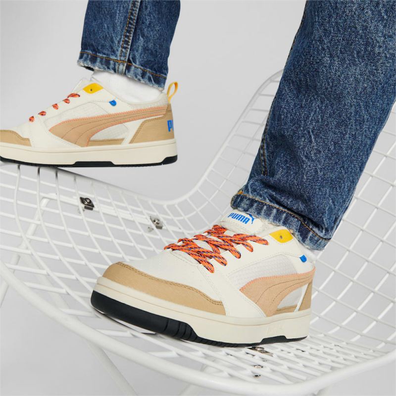 Puma | Men's Rebound v6 Low Open Road Sneakers - Alpine Snow-Sand Dune-Hot Heat-Yellow Sizzle-Ultra Blue