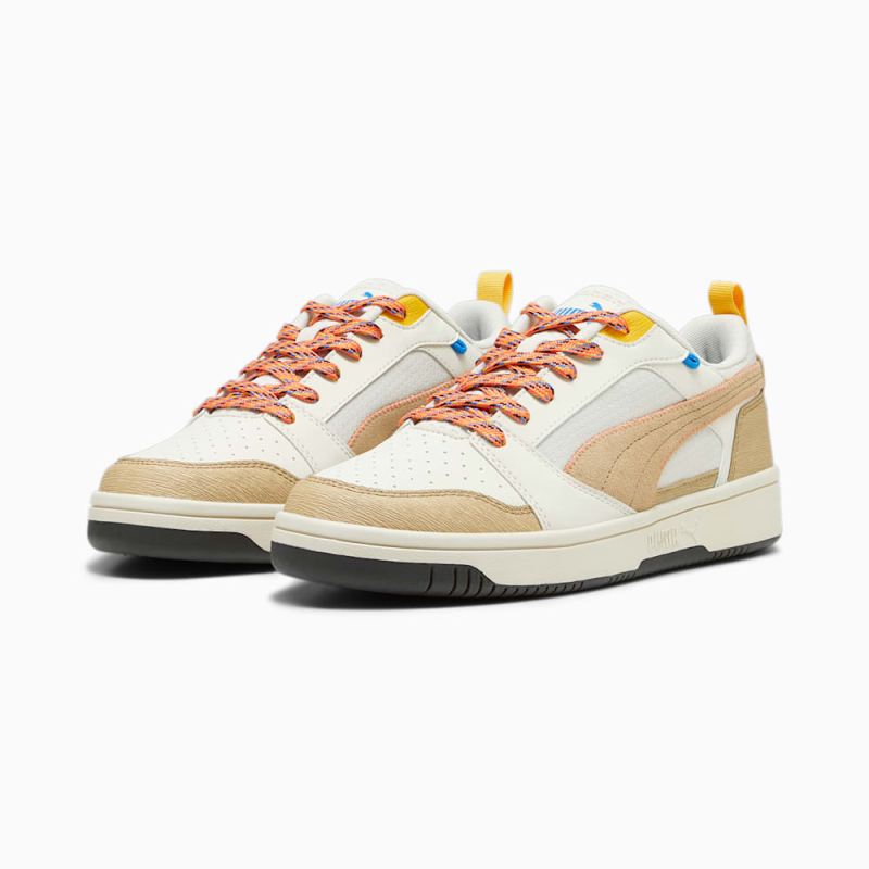 Puma | Men's Rebound v6 Low Open Road Sneakers - Alpine Snow-Sand Dune-Hot Heat-Yellow Sizzle-Ultra Blue