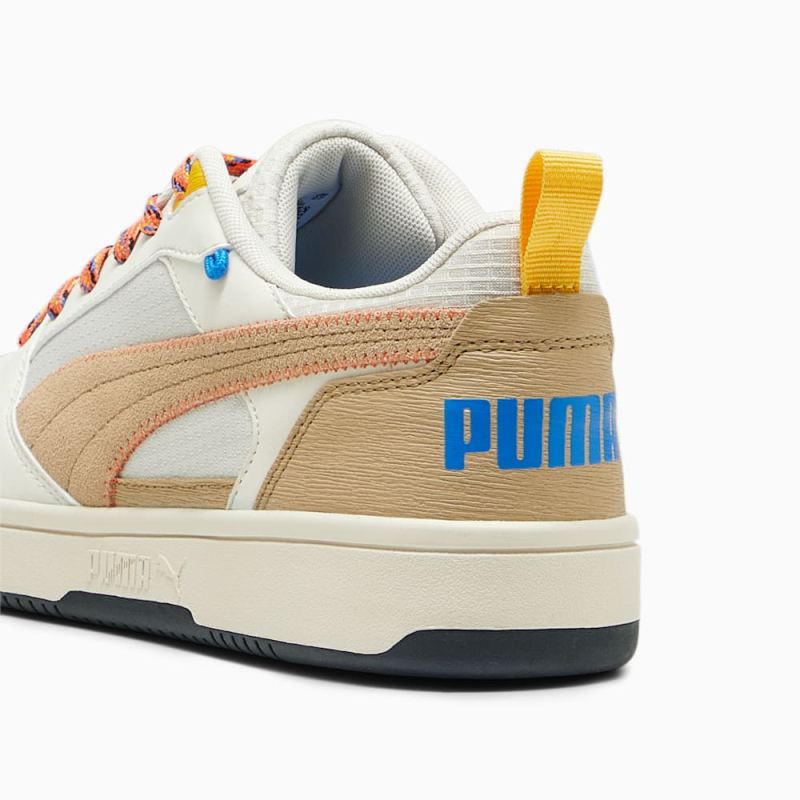 Puma | Men's Rebound v6 Low Open Road Sneakers - Alpine Snow-Sand Dune-Hot Heat-Yellow Sizzle-Ultra Blue