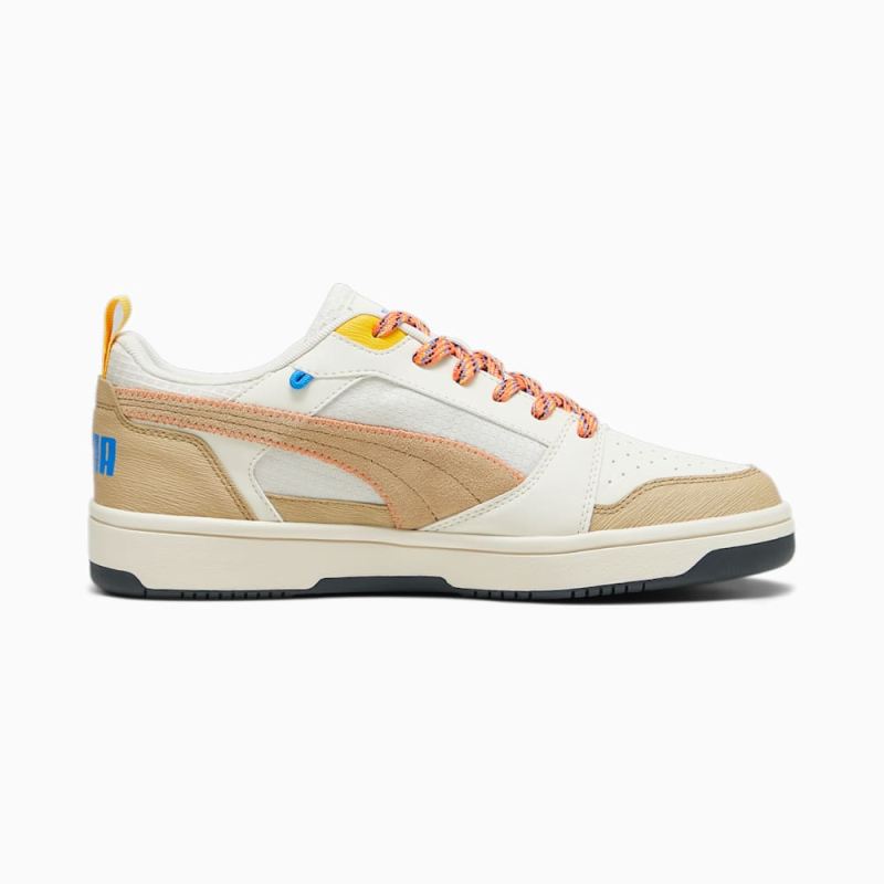 Puma | Men's Rebound v6 Low Open Road Sneakers - Alpine Snow-Sand Dune-Hot Heat-Yellow Sizzle-Ultra Blue