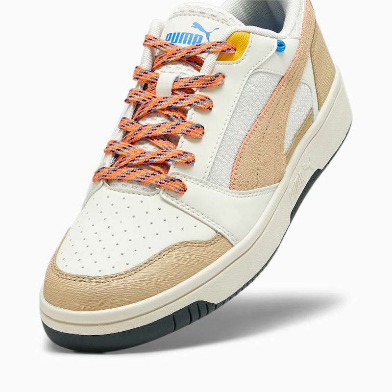 Puma | Men's Rebound v6 Low Open Road Sneakers - Alpine Snow-Sand Dune-Hot Heat-Yellow Sizzle-Ultra Blue