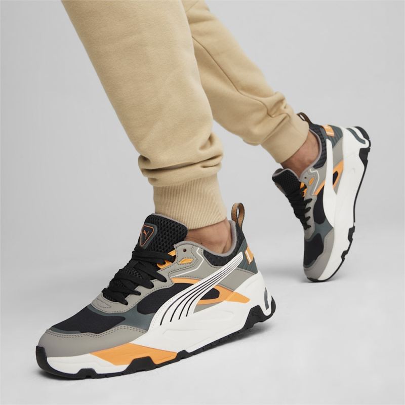 Puma | Men's Trinity Desert Road Sneakers - Black-White-Stormy Slate-Clementine