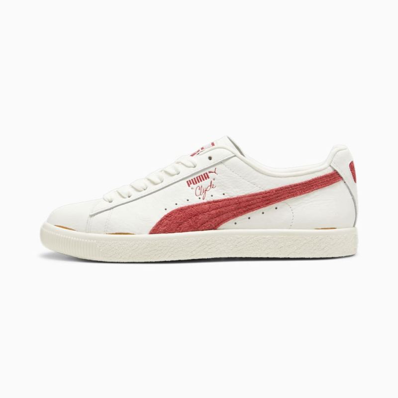 Puma | Men's Clyde NeverWorn III Sneakers - Warm White-Club Red - Click Image to Close