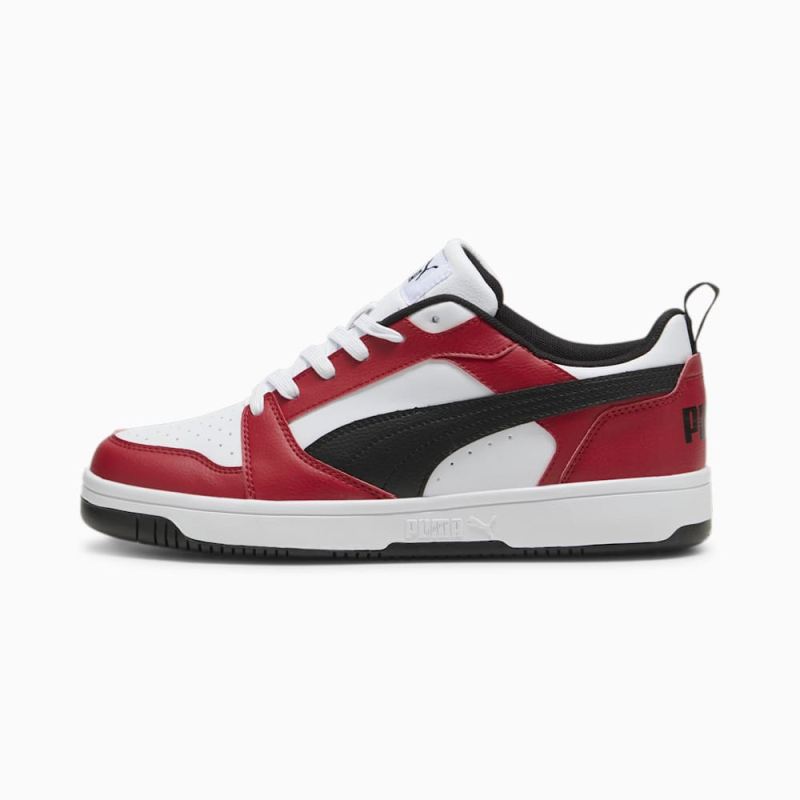 Puma | Men's Rebound V6 Low Sneakers - White-Black-Club Red