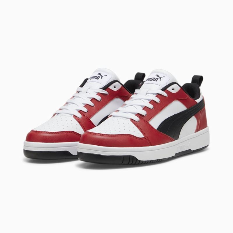 Puma | Men's Rebound V6 Low Sneakers - White-Black-Club Red