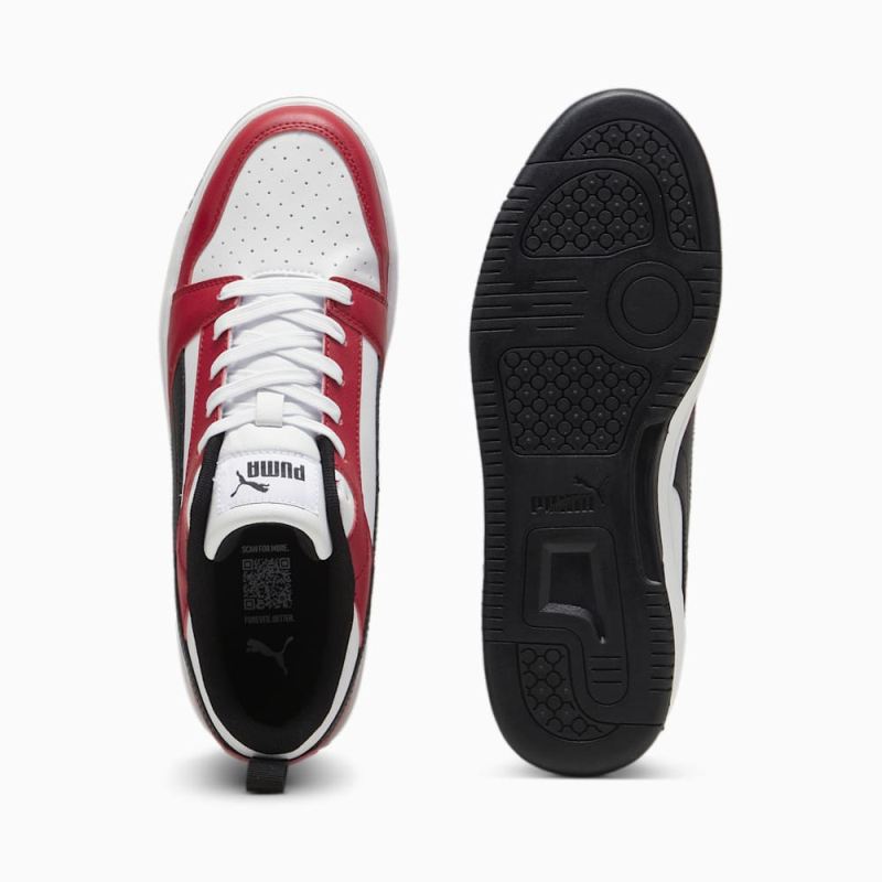 Puma | Men's Rebound V6 Low Sneakers - White-Black-Club Red