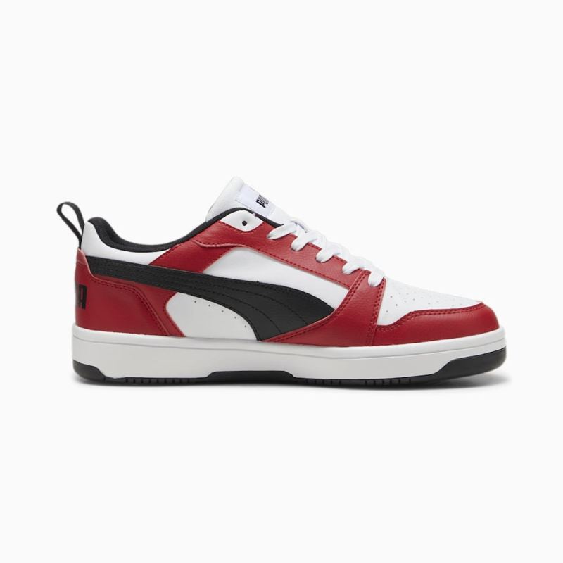 Puma | Men's Rebound V6 Low Sneakers - White-Black-Club Red