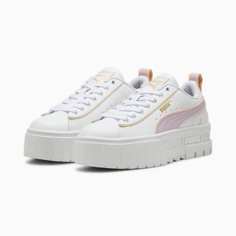 Puma | Girls Mayze Leather Piping Big Kids Sneakers - White-Grape Mist-Peach Fizz