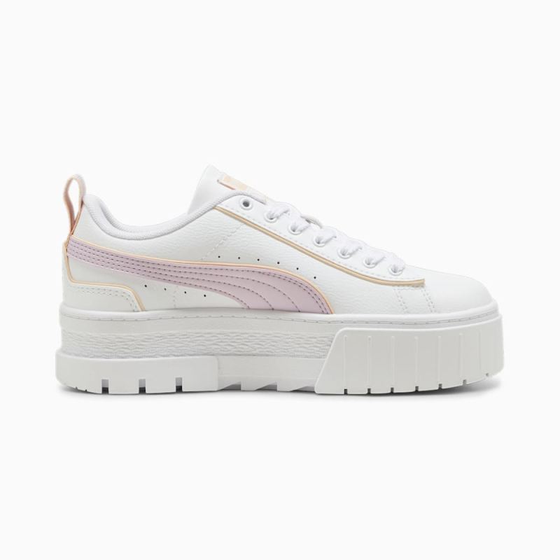 Puma | Girls Mayze Leather Piping Big Kids Sneakers - White-Grape Mist-Peach Fizz