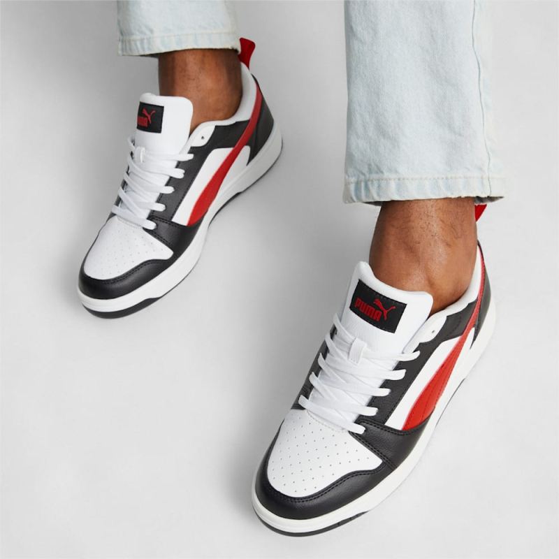 Puma | Men's Rebound V6 Low Sneakers - White-For All Time Red-Black