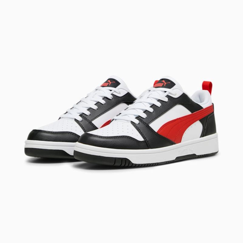 Puma | Men's Rebound V6 Low Sneakers - White-For All Time Red-Black