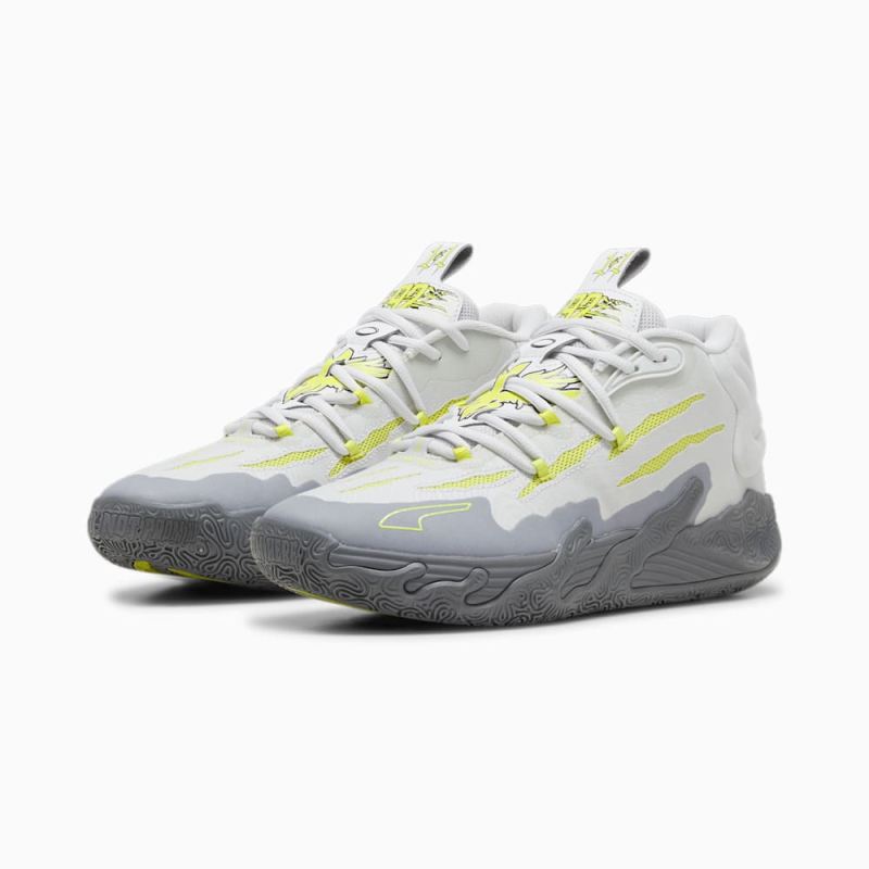 Puma | Men's x LAMELO BALL MB.03 Chino Hills Basketball Shoes - Feather Gray-Lime Smash