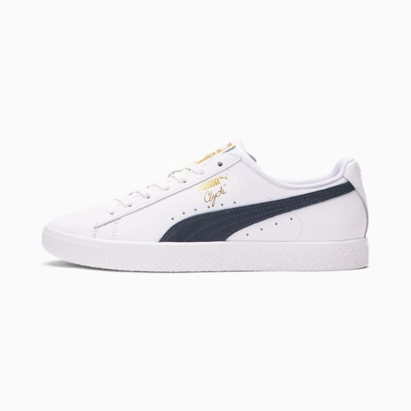 Puma | Men's Clyde Core Foil Sneakers - White-New Navy-Team Gold