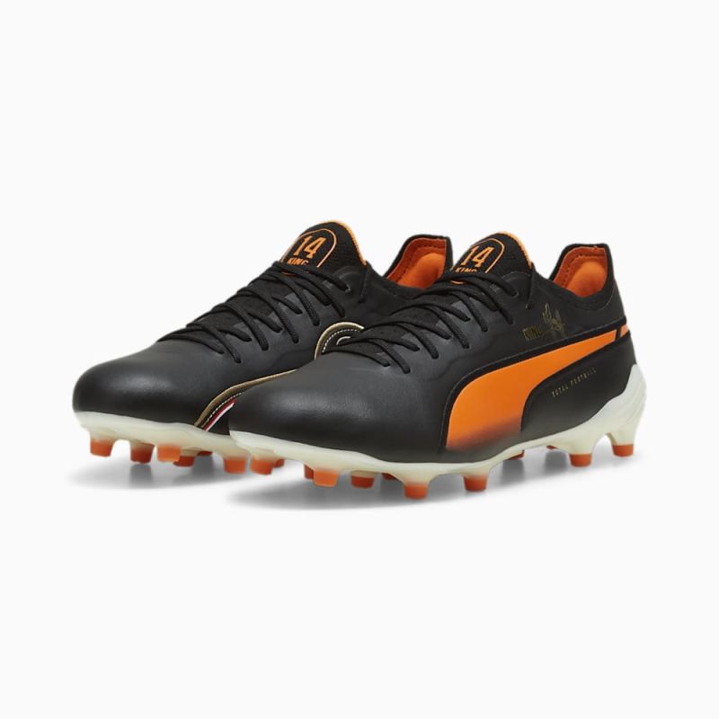 Puma | Men's KING ULTIMATE Cruyff FG/AG Soccer Cleats - Black-White-Rickie Orange-Gold-Frosted Ivory