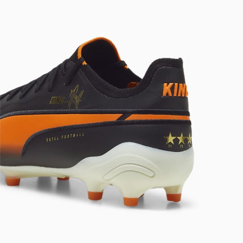 Puma | Men's KING ULTIMATE Cruyff FG/AG Soccer Cleats - Black-White-Rickie Orange-Gold-Frosted Ivory