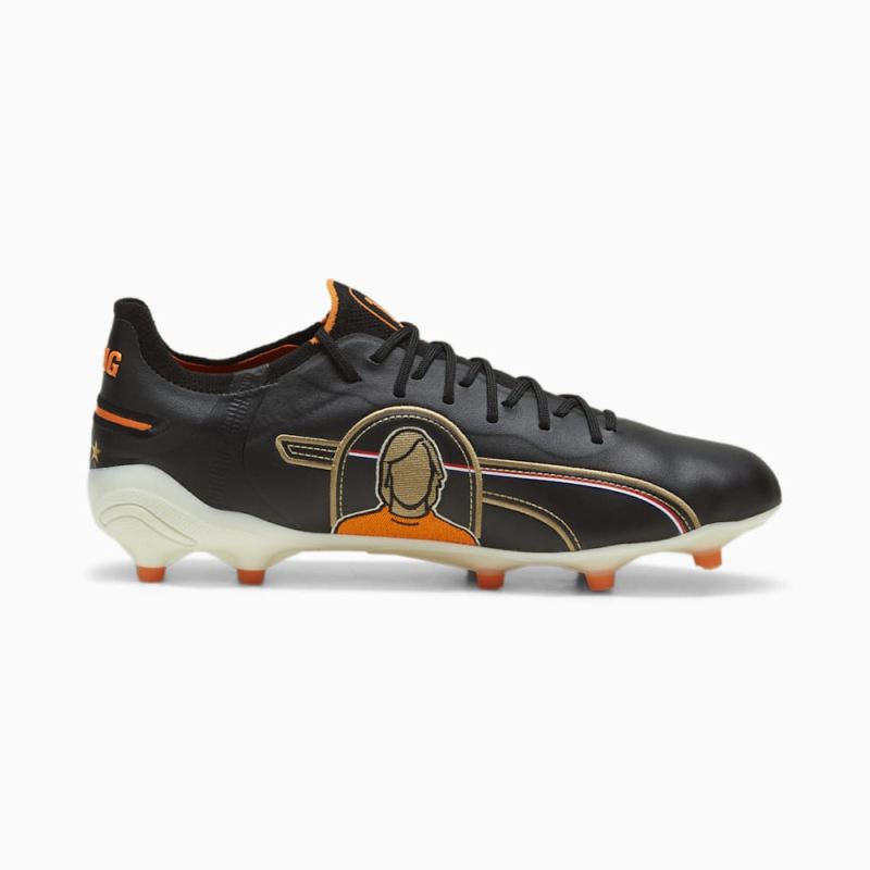 Puma | Men's KING ULTIMATE Cruyff FG/AG Soccer Cleats - Black-White-Rickie Orange-Gold-Frosted Ivory