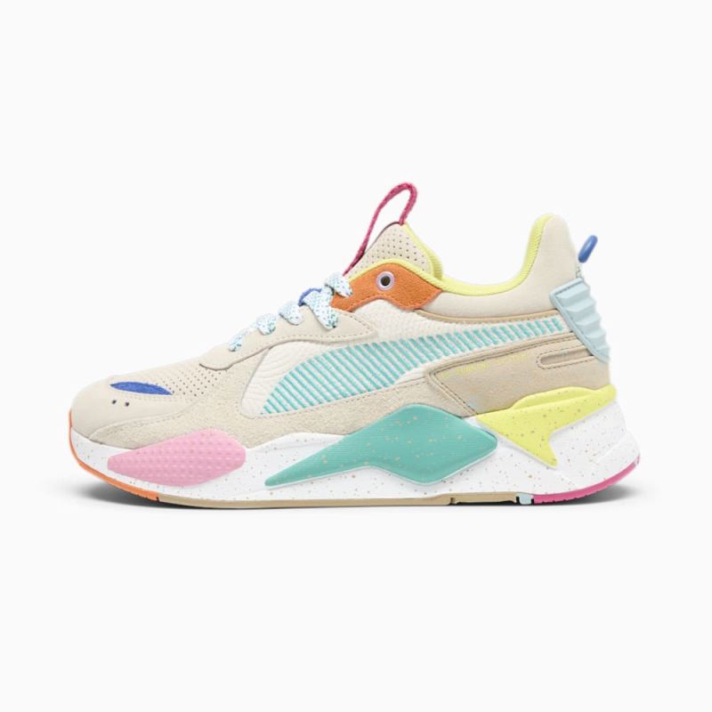 Puma | Women's RS-X Suede Multi Sneakers - Alpine Snow-Prairie Tan-Rickie Orange - Click Image to Close