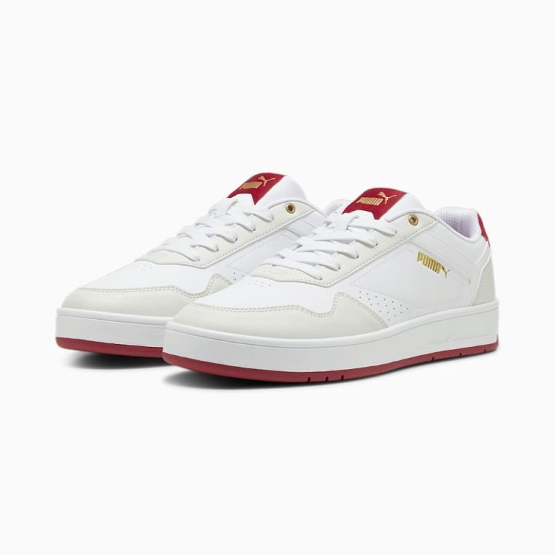 Puma | Men's Court Classic Sneakers - White-Vapor Gray-Club Red