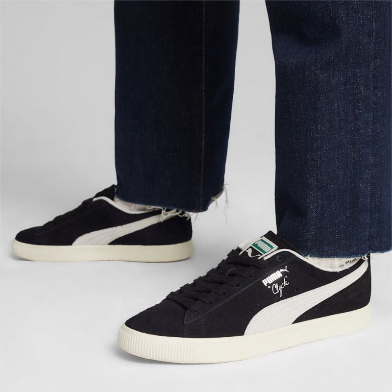 Puma | Men's Clyde Hairy Suede Sneakers - Black-Frosted Ivory