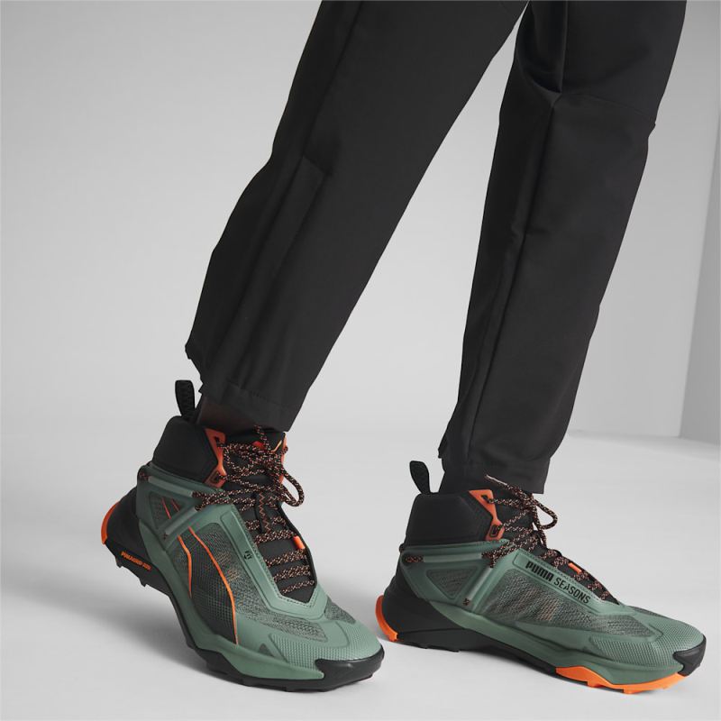 Puma | Men's SEASONS Explore NITRO Mid Hiking Shoes - Eucalyptus-Black-Neon Sun